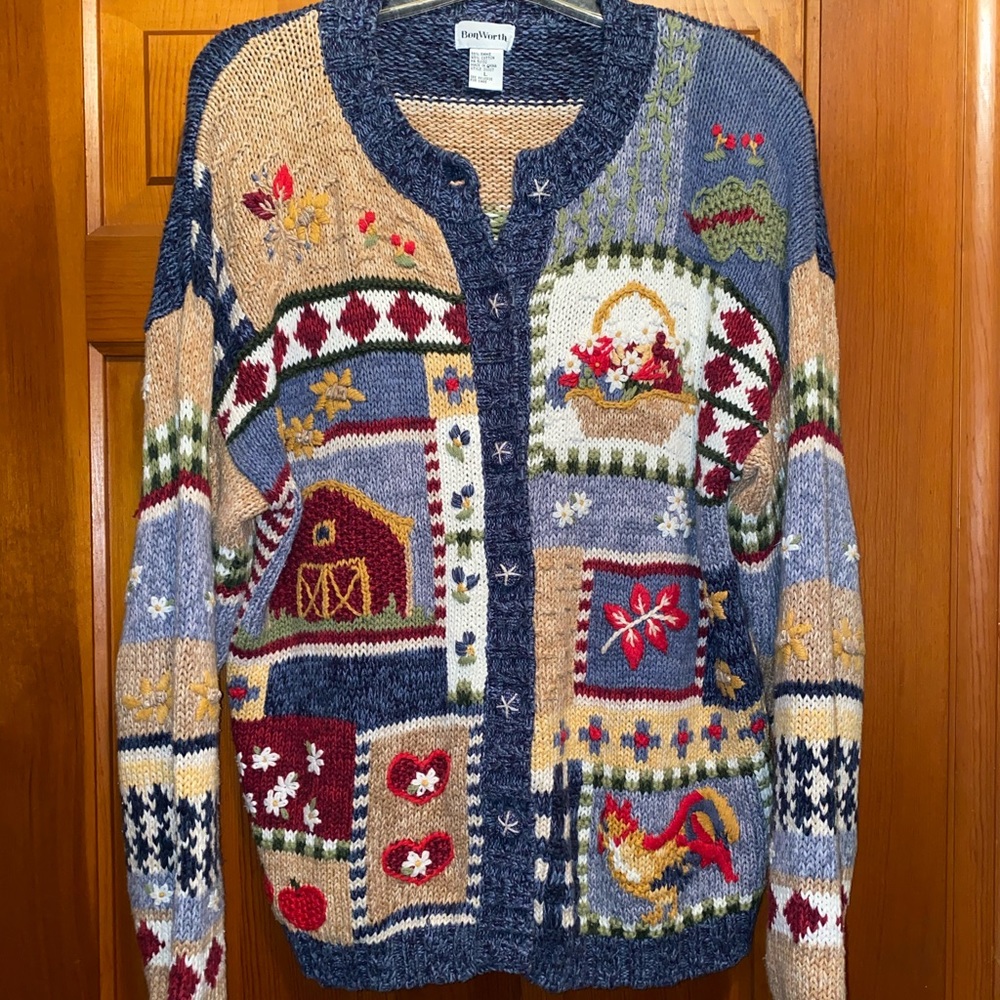 Bon Worth vintage knitted farm sweater cardigan